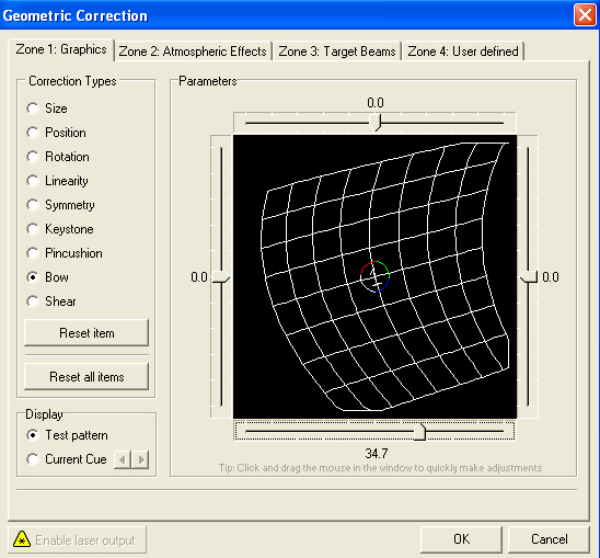 LiveQUICK Projection Zone setup window